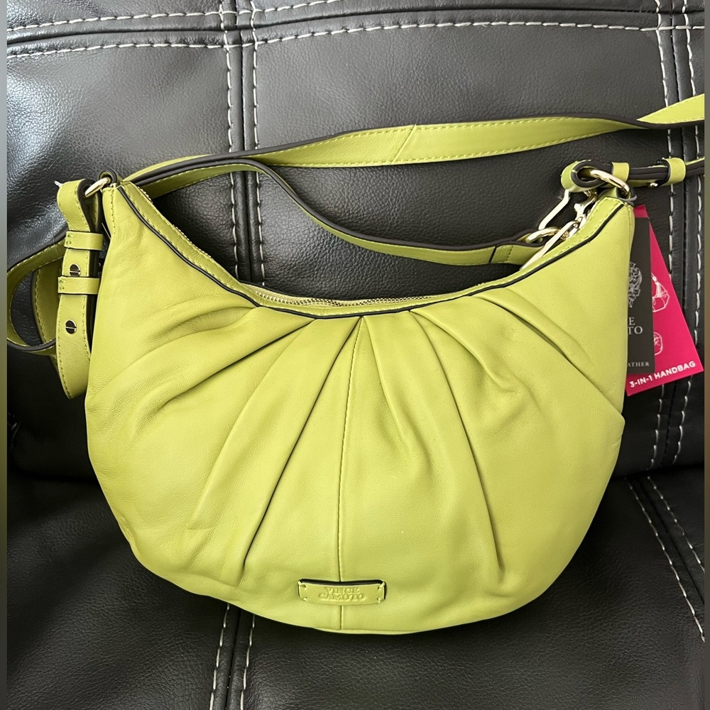New Vince Camuto Sidni Pebble Leather Crossbody Apple Buzz Green Bag Purse